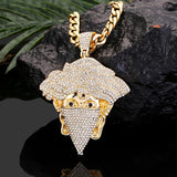 Men Hip Hop Jewelry Knight Head Pendant Iced Out Crystal Charm Necklace Chain