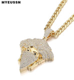 Men Hip Hop Jewelry Knight Head Pendant Iced Out Crystal Charm Necklace Chain
