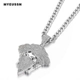 Men Hip Hop Jewelry Knight Head Pendant Iced Out Crystal Charm Necklace Chain