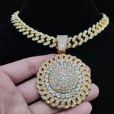Men Hip hop Iced SunFlower Necklace 13mm Cuban Chain Hiphop Charm