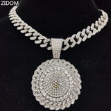 Men Hip hop Iced SunFlower Necklace 13mm Cuban Chain Hiphop Charm