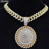 Men Hip hop Iced SunFlower Necklace 13mm Cuban Chain Hiphop Charm