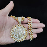 Men Hip hop Iced SunFlower Necklace 13mm Cuban Chain Hiphop Charm