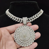 Men Hip hop Iced SunFlower Necklace 13mm Cuban Chain Hiphop Charm