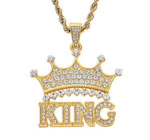 Men's Hip Hop King Crown Pendant Necklace Ice Out Bling AAA Zircon Male Jewelry