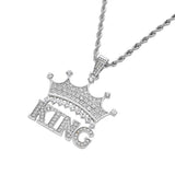 Men's Hip Hop King Crown Pendant Necklace Ice Out Bling AAA Zircon Male Jewelry