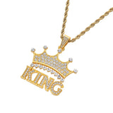 Men's Hip Hop King Crown Pendant Necklace Ice Out Bling AAA Zircon Male Jewelry