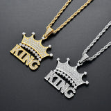 Men's Hip Hop King Crown Pendant Necklace Ice Out Bling AAA Zircon Male Jewelry
