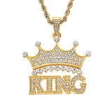 Men's Hip Hop King Crown Pendant Necklace Ice Out Bling AAA Zircon Male Jewelry