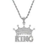 Men's Hip Hop King Crown Pendant Necklace Ice Out Bling AAA Zircon Male Jewelry