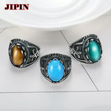 Men Stainless Steel Green/Blue Stone Ring Rock Jewelry Wedding Gift