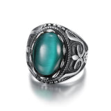 Men Stainless Steel Green/Blue Stone Ring Rock Jewelry Wedding Gift