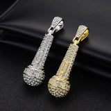 Microphone Pendant Necklace with Rhinestone Cuban Chain