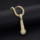 Microphone Pendant Necklace with Rhinestone Cuban Chain