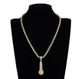 Microphone Pendant Necklace with Rhinestone Cuban Chain