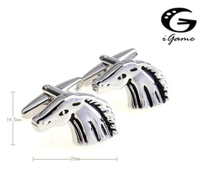 Horse Silver Colour Copper Animal Style Men's Cuff Links
