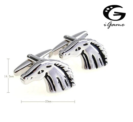Horse Silver Colour Copper Animal Style Men's Cuff Links