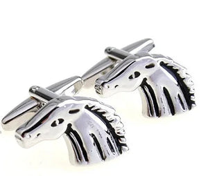 Horse Silver Colour Copper Animal Style Men's Cuff Links