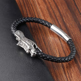 Chinese Symbol Dragon Pattern Leather Bracelet with Magnet Clasp