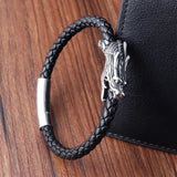 Chinese Symbol Dragon Pattern Leather Bracelet with Magnet Clasp