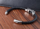 Chinese Symbol Dragon Pattern Leather Bracelet with Magnet Clasp