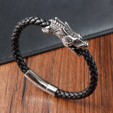 Chinese Symbol Dragon Pattern Leather Bracelet with Magnet Clasp