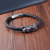 Chinese Symbol Dragon Pattern Leather Bracelet with Magnet Clasp
