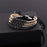Men Women CZ Pave Ball Charm Macrame Bracelet Stainless Steel Beaded