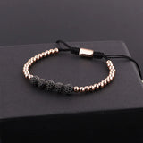 Men Women CZ Pave Ball Charm Macrame Bracelet Stainless Steel Beaded