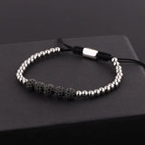 Men Women CZ Pave Ball Charm Macrame Bracelet Stainless Steel Beaded