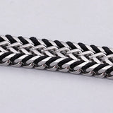 Men Leather Double Row Stainless Steel Chain Bracelet 11mm