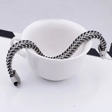 Men Leather Double Row Stainless Steel Chain Bracelet 11mm