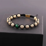 Men's CZ Pave Ball Green Tiger Eye Bracelet
