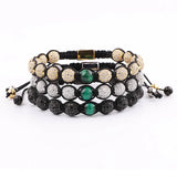 Men's CZ Pave Ball Green Tiger Eye Bracelet