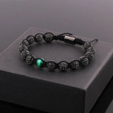 Men's CZ Pave Ball Green Tiger Eye Bracelet