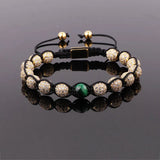 Men's CZ Pave Ball Green Tiger Eye Bracelet