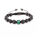 Men's CZ Pave Ball Green Tiger Eye Bracelet
