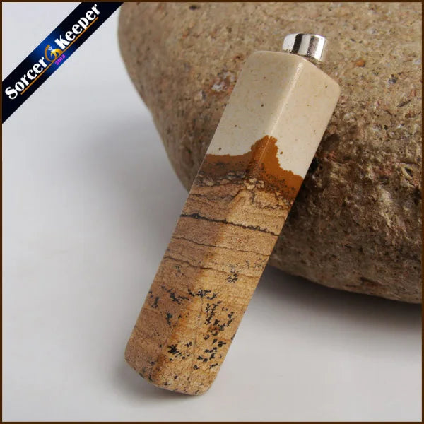 Yellow Natural Picture Stone Pendant Necklace for Boys