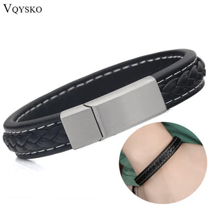 Men's Punk Leather Bracelet Stainless Steel Magnetic Bangle