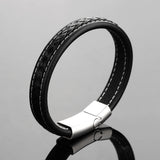 Men's Punk Leather Bracelet Stainless Steel Magnetic Bangle