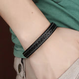Men's Punk Leather Bracelet Stainless Steel Magnetic Bangle