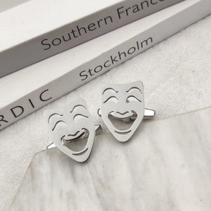 Men Jewelry Shirt Cuff Link Silver Stainless Steel Personality Mask