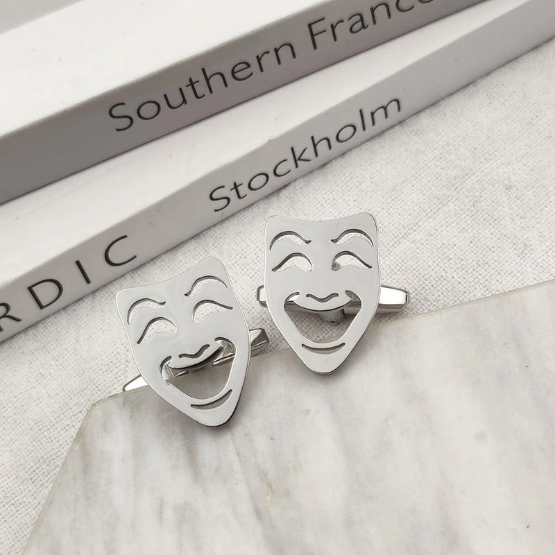 Men Jewelry Shirt Cuff Link Silver Stainless Steel Personality Mask