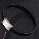 Men's Brown Leather Bracelet with Stainless Steel Magnetic Clasp