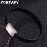 Men's Brown Leather Bracelet with Stainless Steel Magnetic Clasp