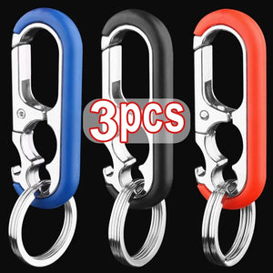 Stainless Steel Keychain Hook Bottle Opener Carabiner Double Ring Car Fishing