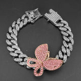 Hip Hop Butterfly Diamond Cuban Chain 12mm Crystal Iced Out Bling Necklace
