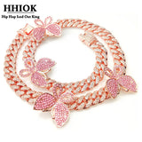 Hip Hop Butterfly Diamond Cuban Chain 12mm Crystal Iced Out Bling Necklace