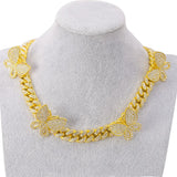 Hip Hop Butterfly Diamond Cuban Chain 12mm Crystal Iced Out Bling Necklace