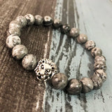 Men Lion Stone Beaded Bracelet 8mm Beads Stretch Man Jewelry